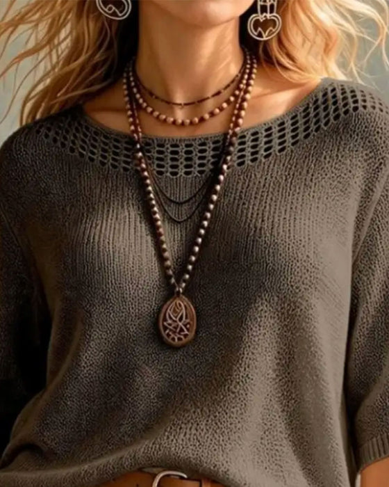 Pull Col Rond Ajouré
