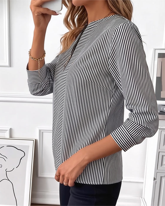 Blouse Rayée Patchwork Fermeture Éclair