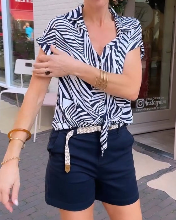 Blouse Zèbre Imprimé Revers Manches Courtes