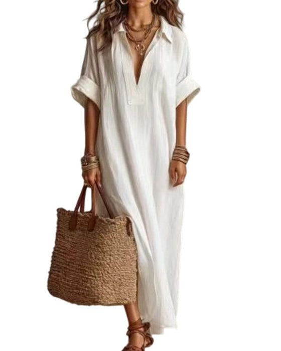 Robe Lâche Unie Manche Courte Maxi