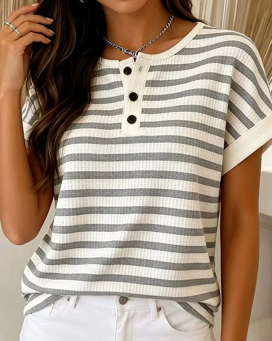T-Shirt Rayé Gaufré Henley