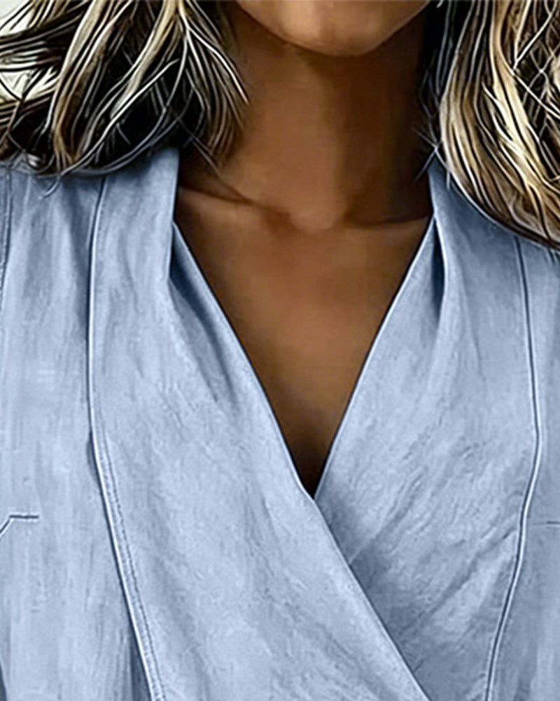 Débardeur Croisé Attache Coton-Lin Uni