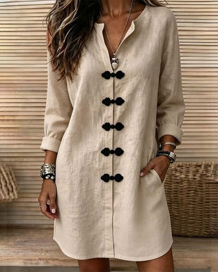 Robe Col En V Boutonnage Devant Style Chemisier Courte