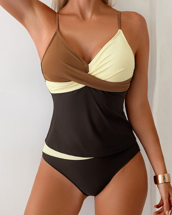 Tankini Taille Haute Bloc De Couleur