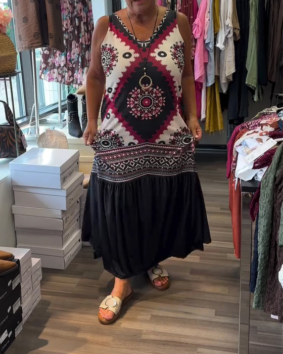Robe Col V Sans Manches Jupe Ample