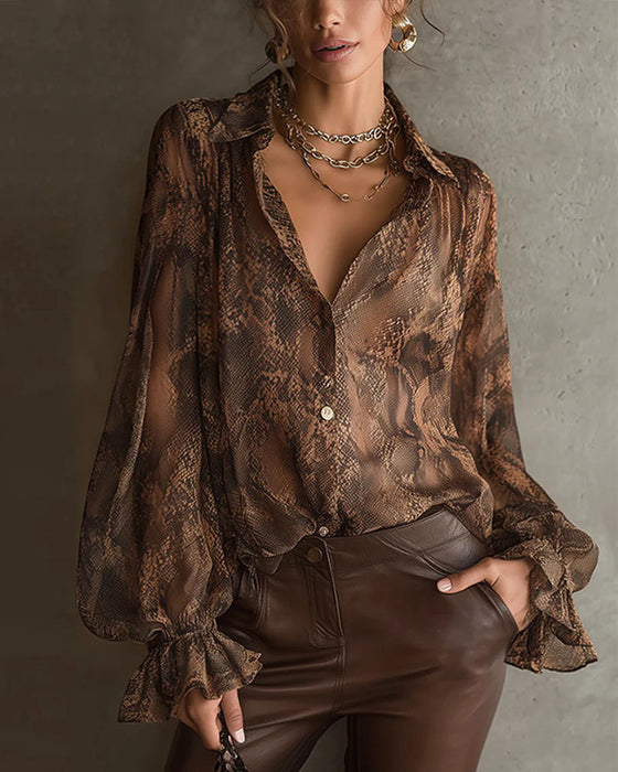 Blouse À La Mode Manche Volant Imprimée