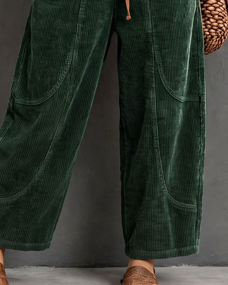 Pantalon Taille Élastique Bloc De Couleur Coupe Courte Jambe Large