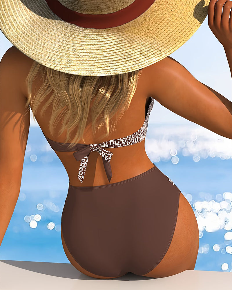 Bikini Halter Bloc De Couleur Croisé