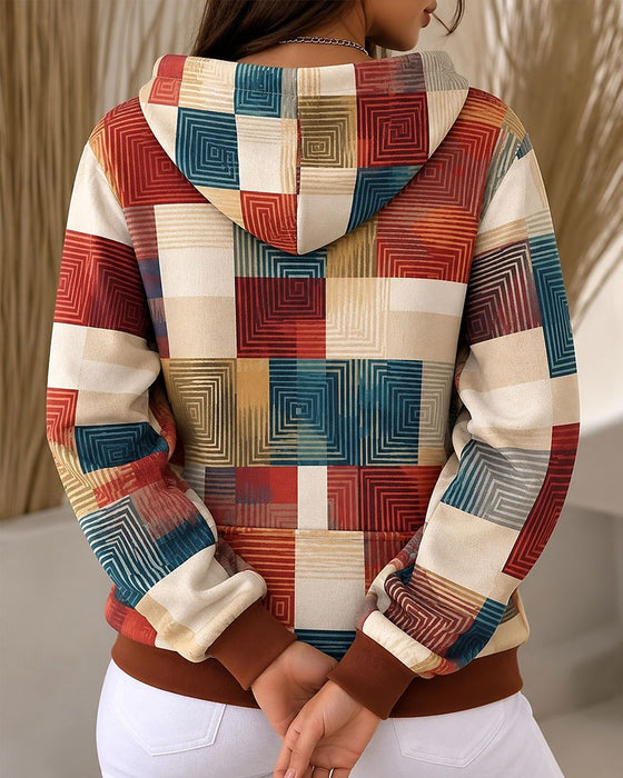 Hoodie Carreau Bloc De Couleur Cordon