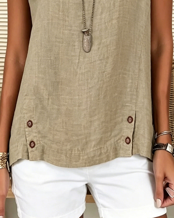 Blouse Sans Manches Col Rabattu