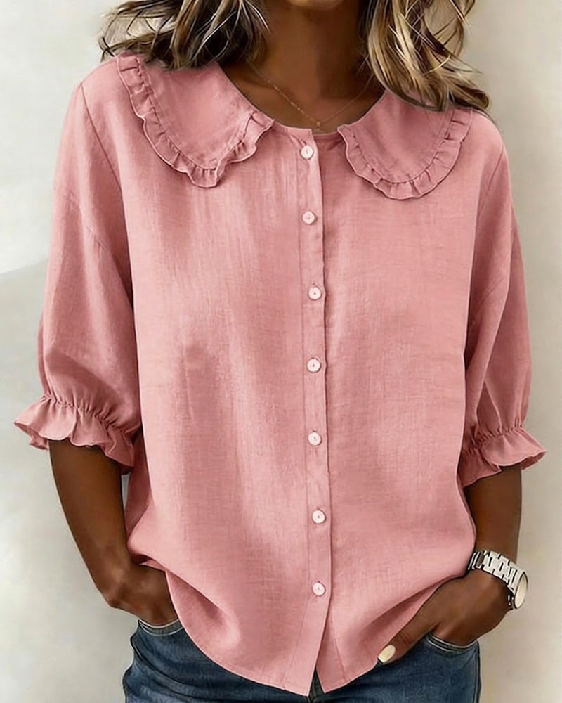 Chemise Col Peter Pan Coton-lin Volant Boutonnage Devant