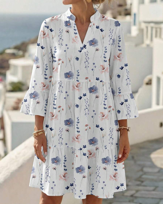 Robe Col V Imprimé Floral Midi