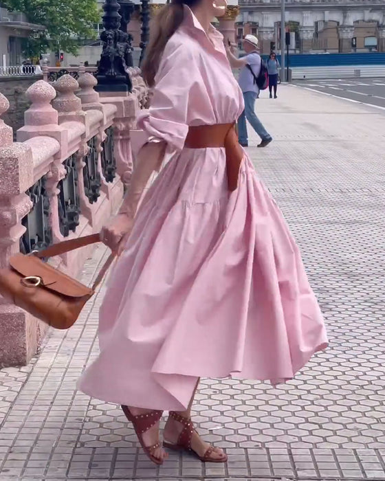 Robe jupe ample à revers de couleur unie