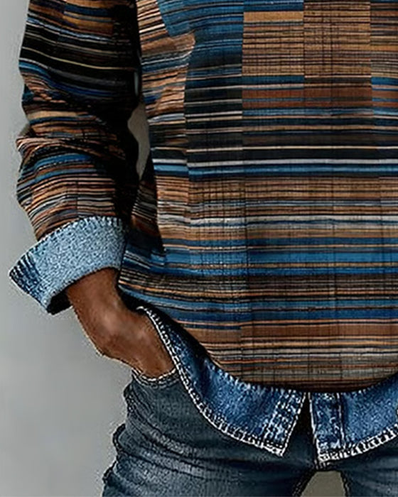 Haut Denim Patchwork Rayure Vintage
