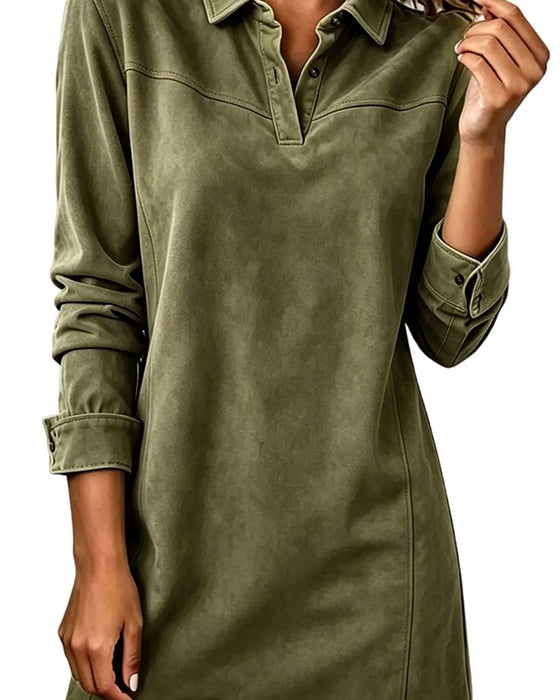 Robe Revers Bouton Manches Longues