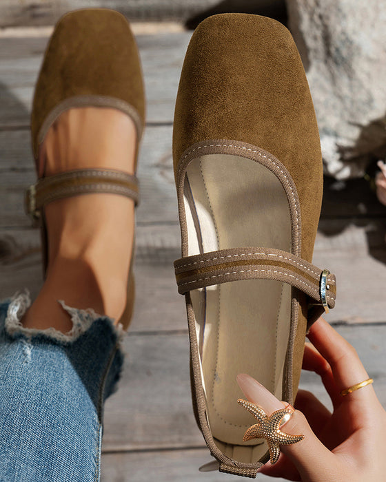 Femme Vintage Classique Élégant Bout Carré Classique Mary Jane Chaussures