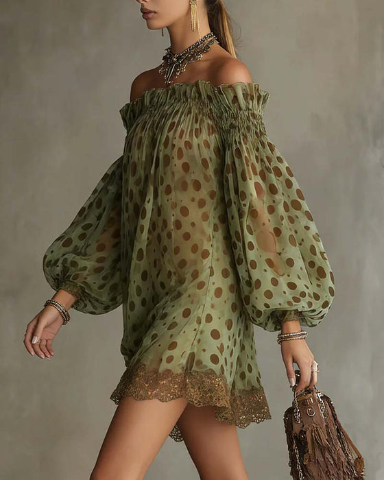 Robe Imprimé Léopard Off-Épaule Dentelle Patchwork