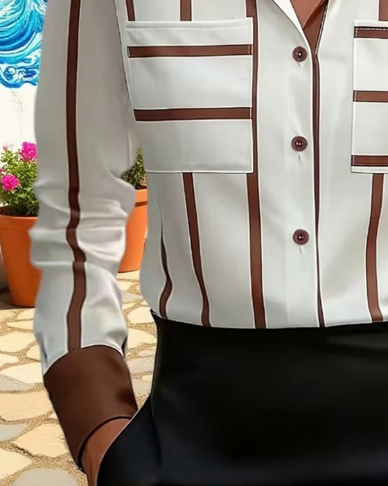 Chemise Rayée Poche Satin Décontractée