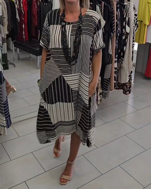 Robe Col Rond Rayure Poche