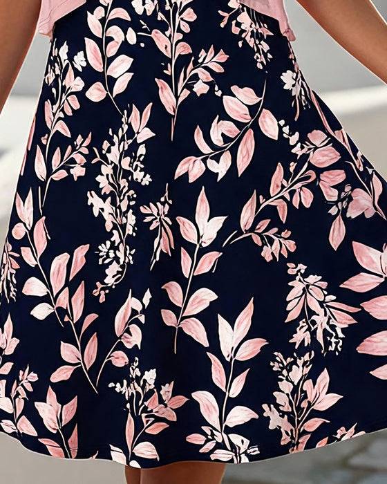 Robe & Haut Col V Sans Manches Fleuri