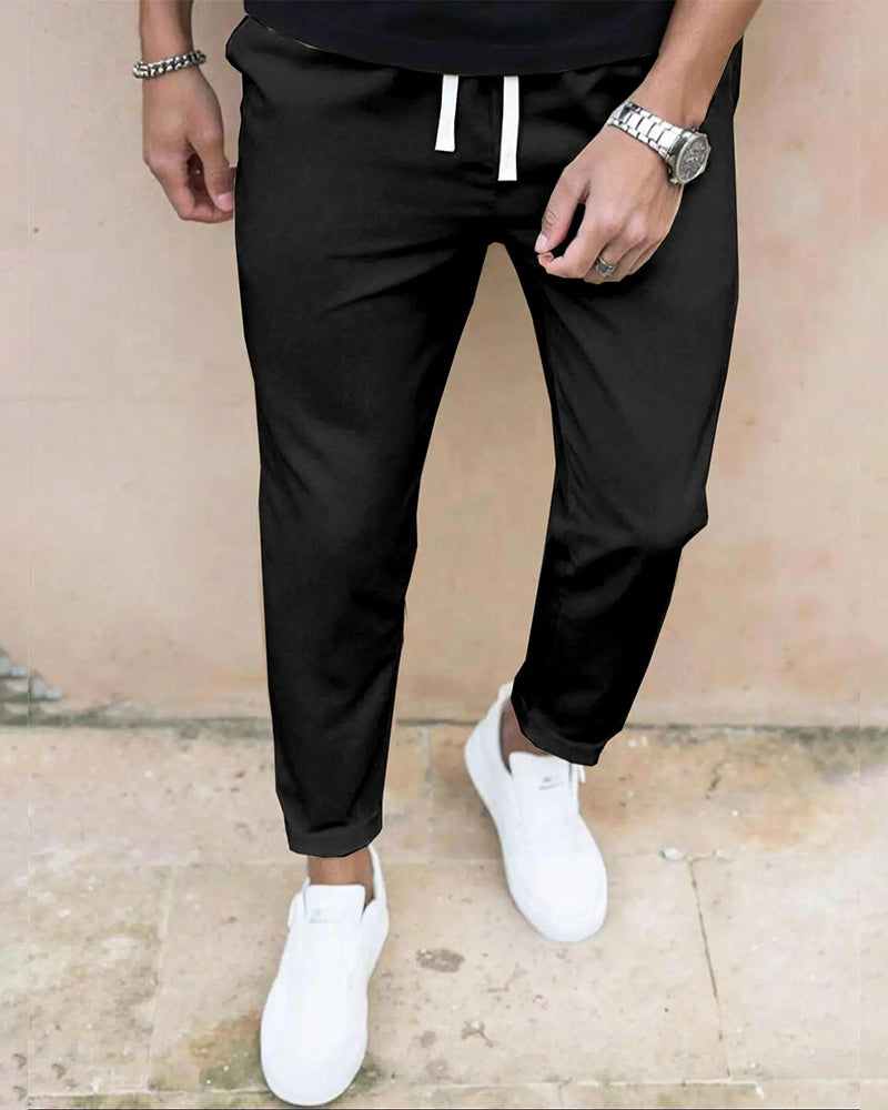 Pantalon Homme Unie Cordon De Serrage Slim Fit Court