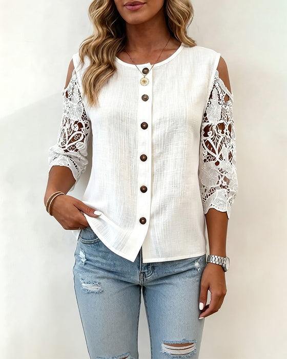 Blouse Découpée Off-Shoulder Bouton