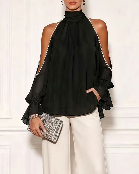 Blouse Col Roulé Off-Shoulder Volant