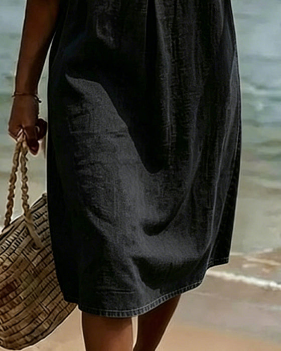 Robe Lotus Feuille Manches Jeans