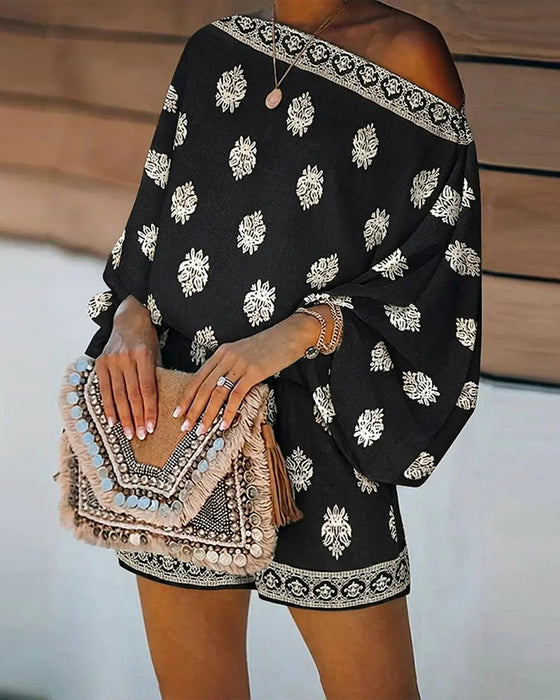 Ensemble Femmes 2 Pièces Tenue Boho Haut Et Shorts