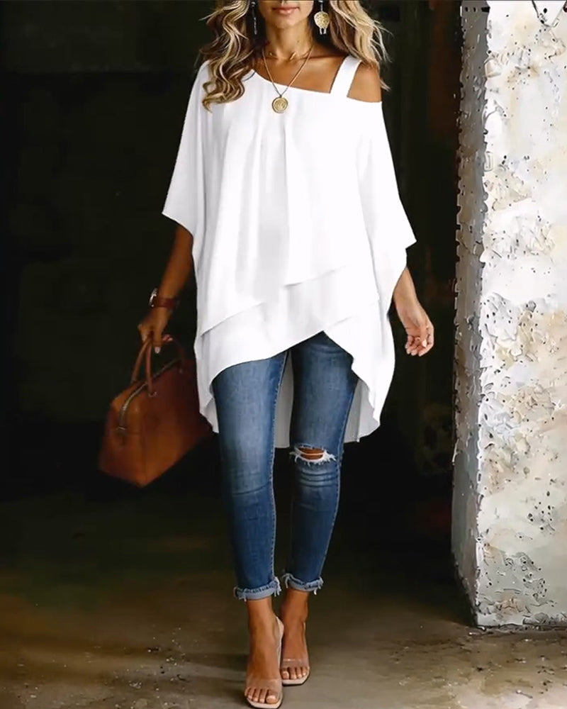 Blouse Asymétrique Épaule Dénudée Unie Décontractée