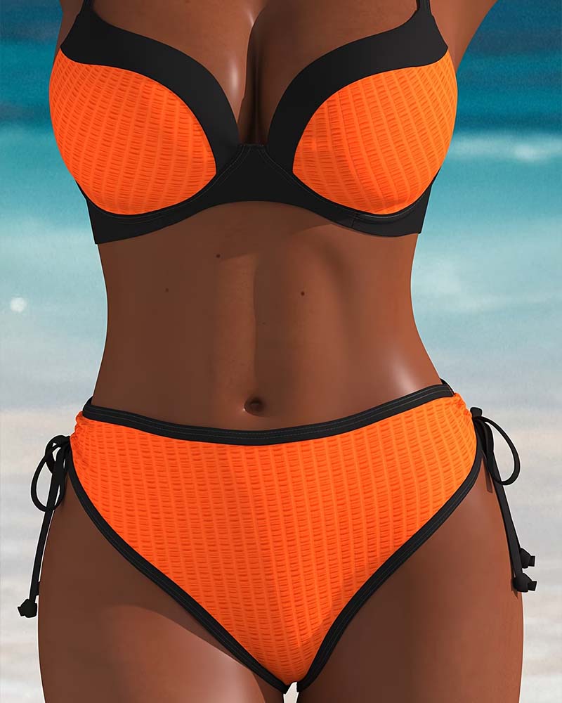 Bikini Contraste De Couleur Push-Up À Cordon De Serrage