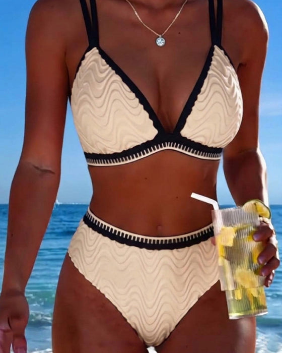 Bikini Bloc De Couleur Double Bretelle Texturé