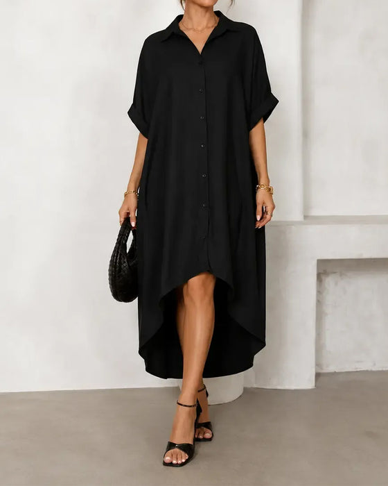 Robe Revers Col Bouton Irrégulier