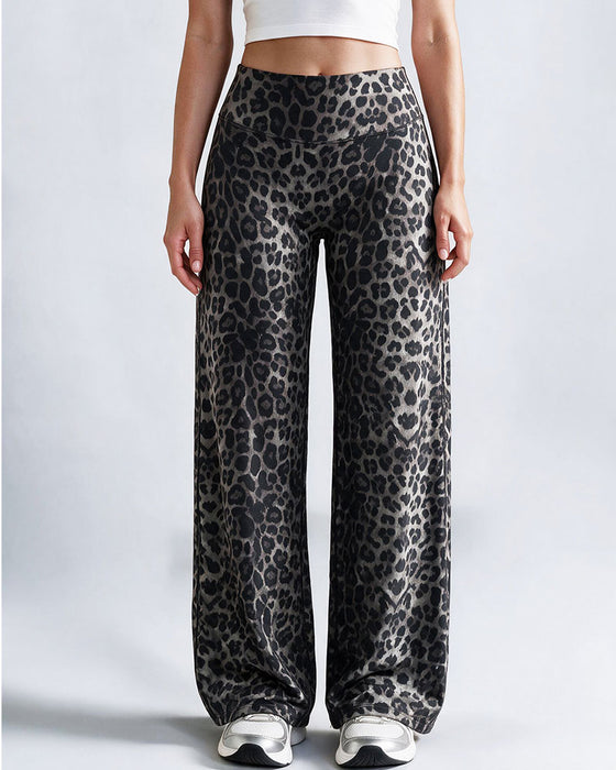 Pantalon Femme Léopard Imprimé Jambe Large Athletic