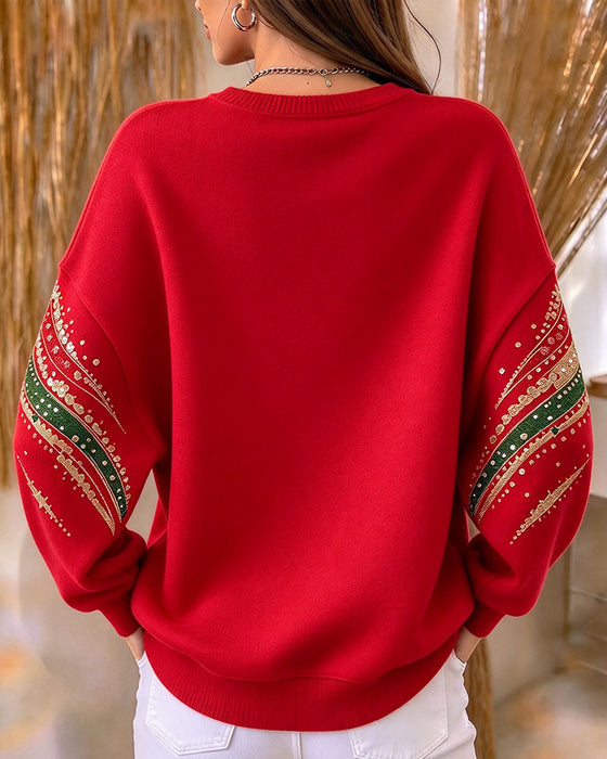 Sweatshirt Sapin De Noël Imprimé Manches Longues Lâche