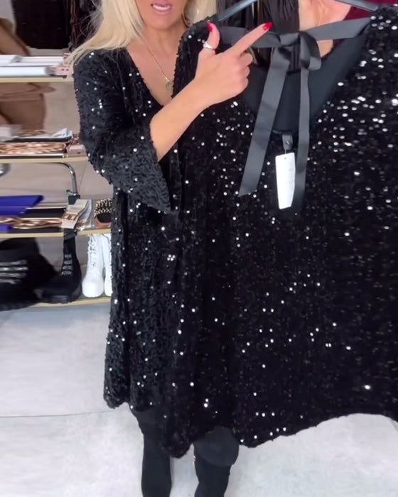 Robe En Velours Pailletée Avec Décolleté Large