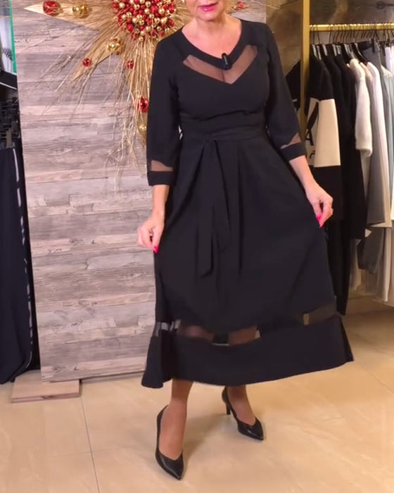 Robe tendance col en V avec coutures en maille