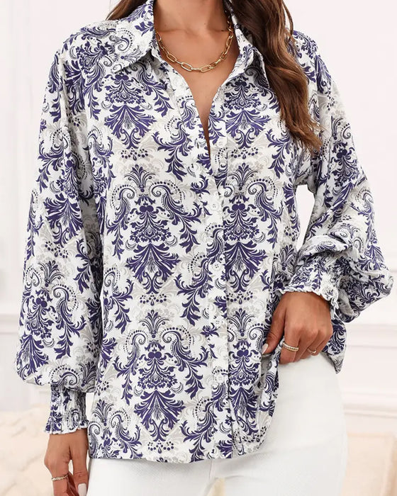 Blouse Manche Lanterne Imprimée