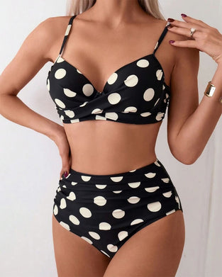 Maillot De Bain Style Soutien-Gorge À Pois Deux-Pièces Taille Haute