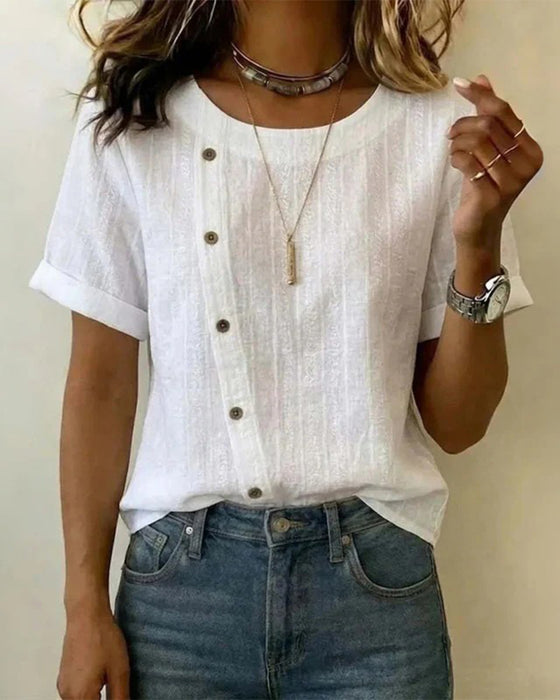 Blouse Diagonale Bouton Manche Courte