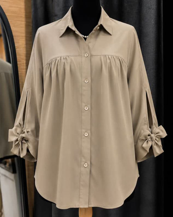 Blouse Nœud Détail Décontractée Unie