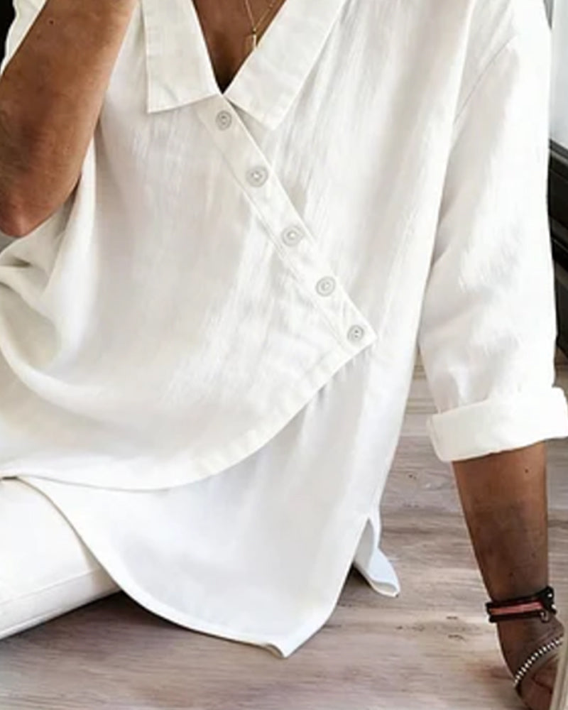 Blouse À Col Avec Patte De Boutonnage Diagonale Asymétrique