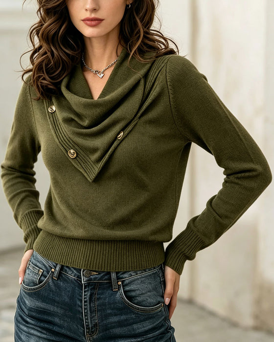 Pull Col Écharpe Bouton Uni