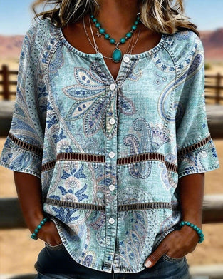 Chemise Paisley Imprimé Manche Trois-Quarts