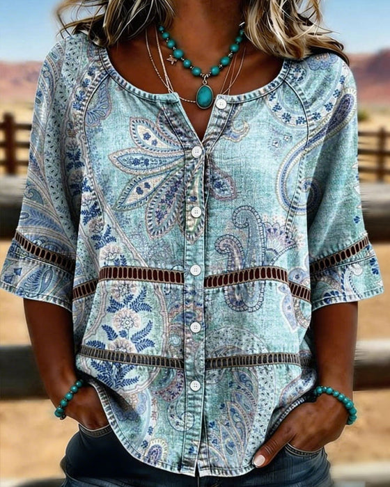Chemise Paisley Imprimé Manche Trois-Quarts