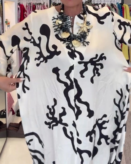 Robe Manches Longues Imprimé Vintage