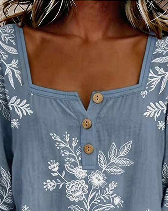 Blouse Col Carré Imprimé Lâche