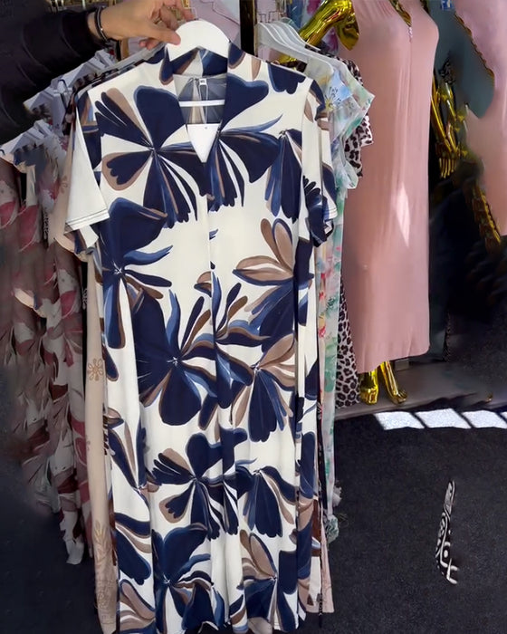 Robe Élégante Florale Imprimé Sans Manches