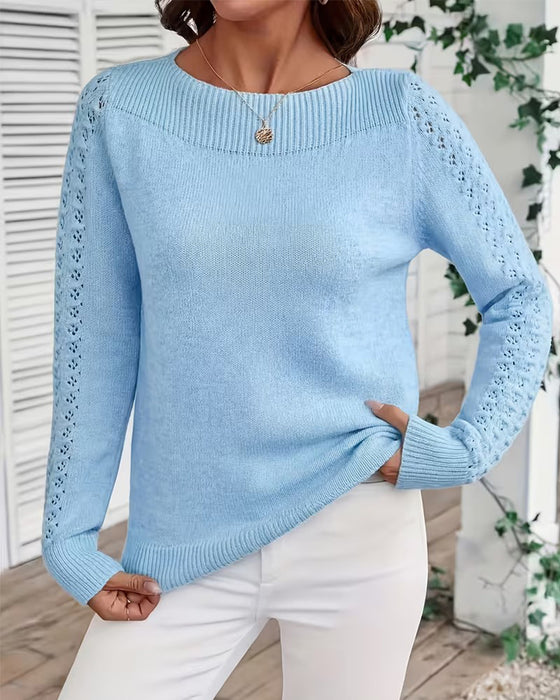 Pullover Encolure Bateau Évidé Manche Longue Maille