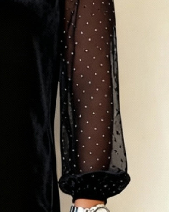 Robe En Velours À Empiècements En Tulle Et Dentelle